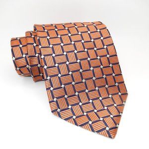 Nautica / Men's Designer 100% Silk Necktie / Orange & Navy / L - 56" x W - 4"